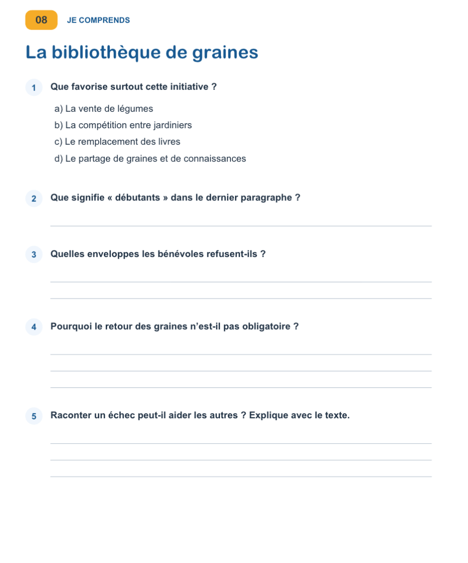 50 compréhensions de textes – 4e et 5e année